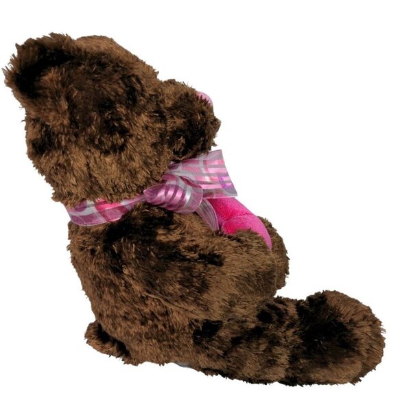 Walmart Valentines Brown Teddy Bear Pink Heart Bow Plush Stuffed Animal 10” - Picture 2 of 5